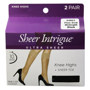 Sheer Intrigue Off Black Ultra Sheer Knee High 2 Pack Plus Size